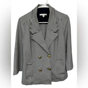 CAbi Jacket Navy Blue/White Striped Collared Double Breasted Pockets